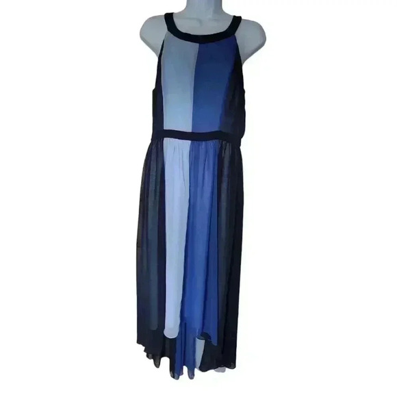 Modcloth Peachy Queen High Low Midi Dress Blue Colorblock Striped Zip Back Large - Picture 3 of 10